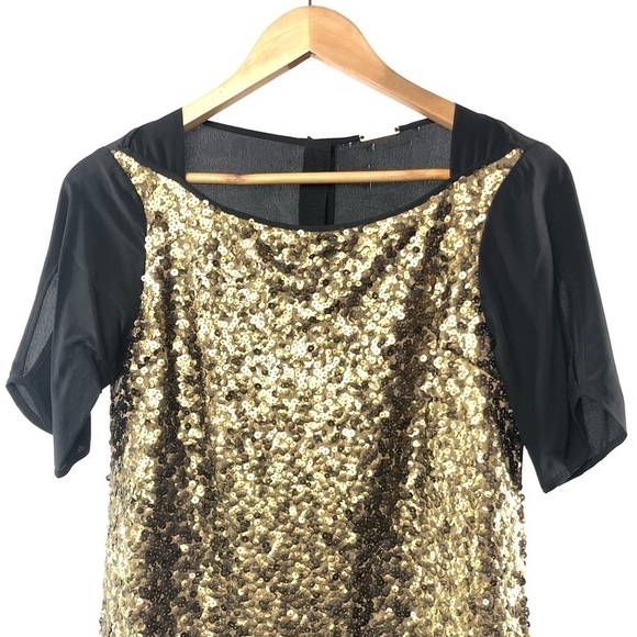 Rebecca Minkoff Sequins Silk Dress in Gold Black Size 0 - Picture 3 of 8